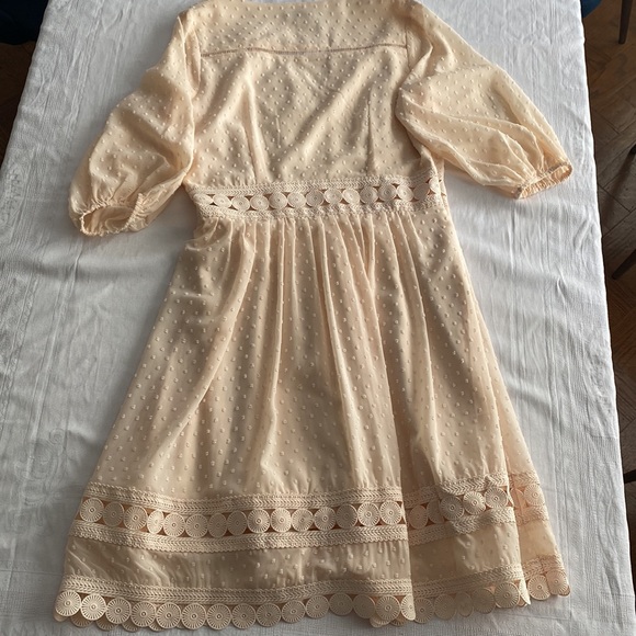 Pretty blush pink dress with feminine lace detail. Molly Bracken. Size Large. - Picture 7 of 10